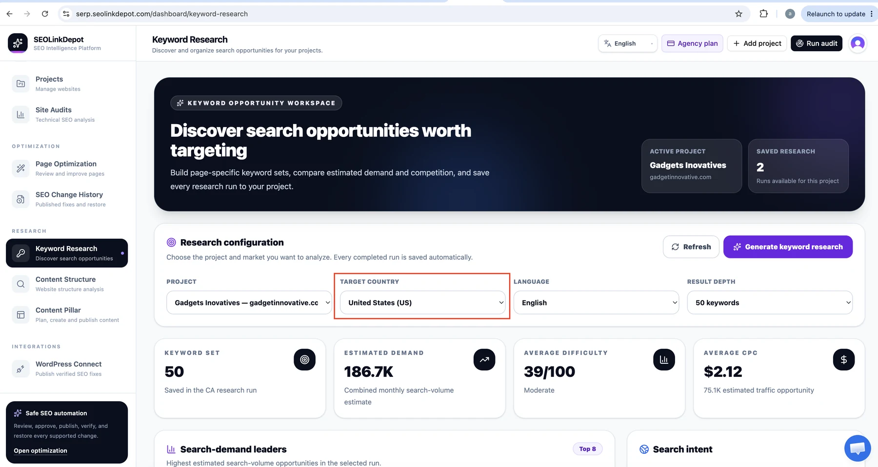 Keyword Research — Choose the target country