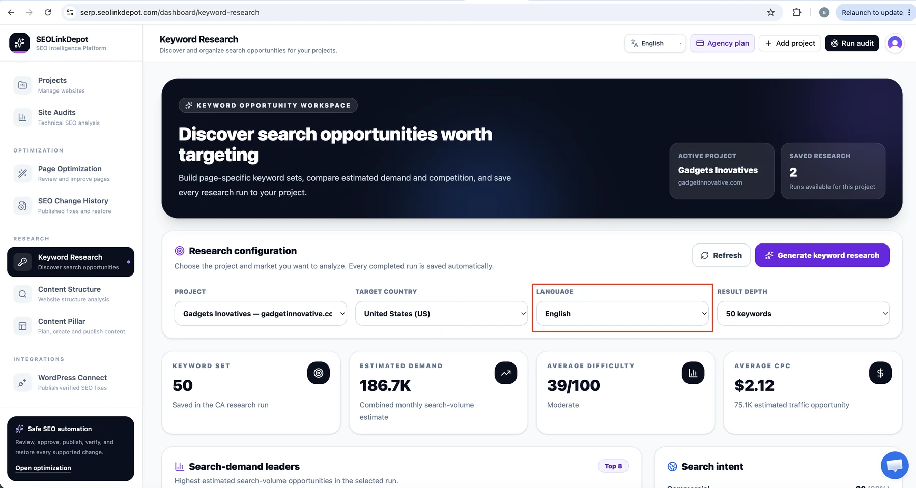 Keyword Research — Choose the language