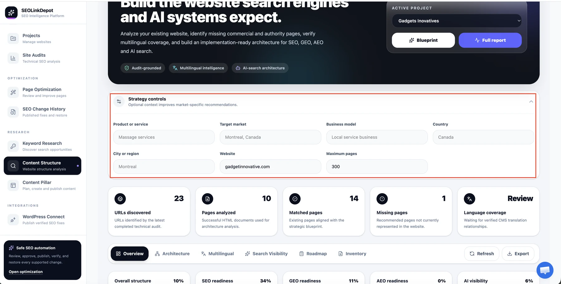 Content Structure — Review the strategy controls