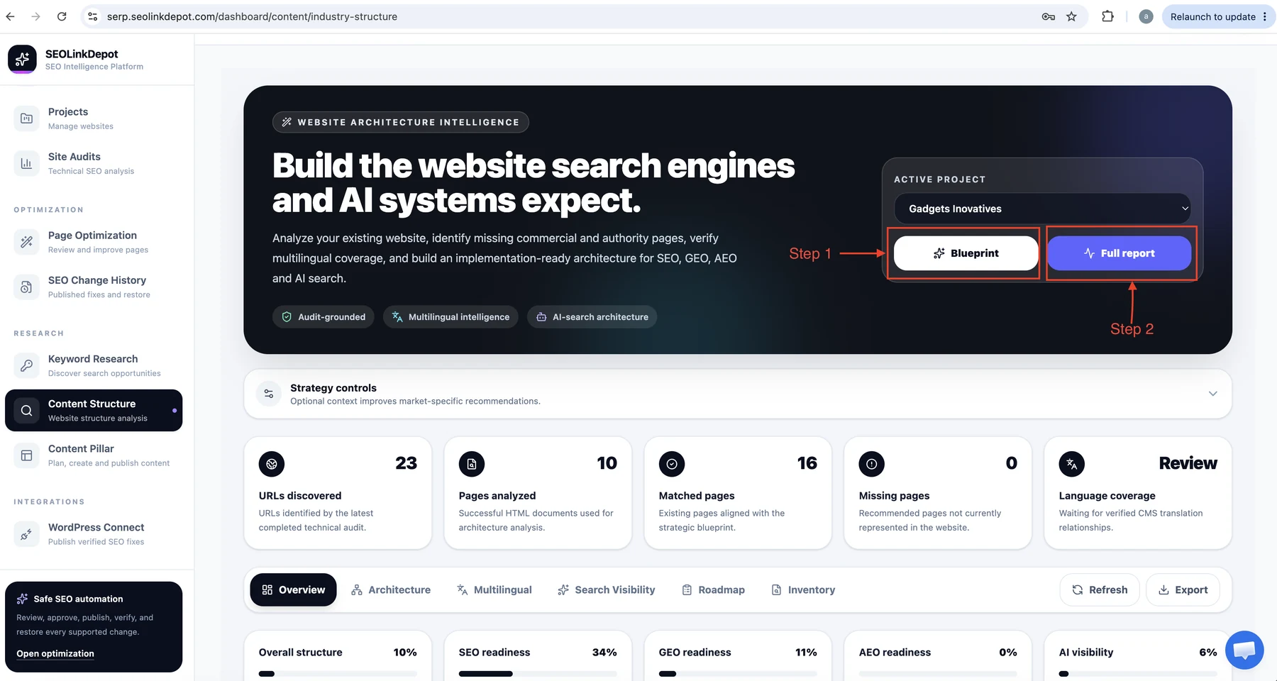 Content Structure — Run the architecture analysis