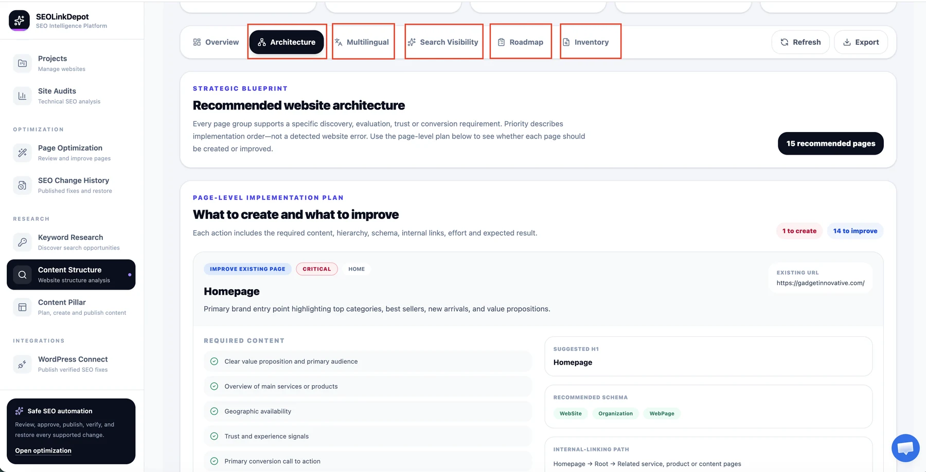 Content Structure — Explore each report area