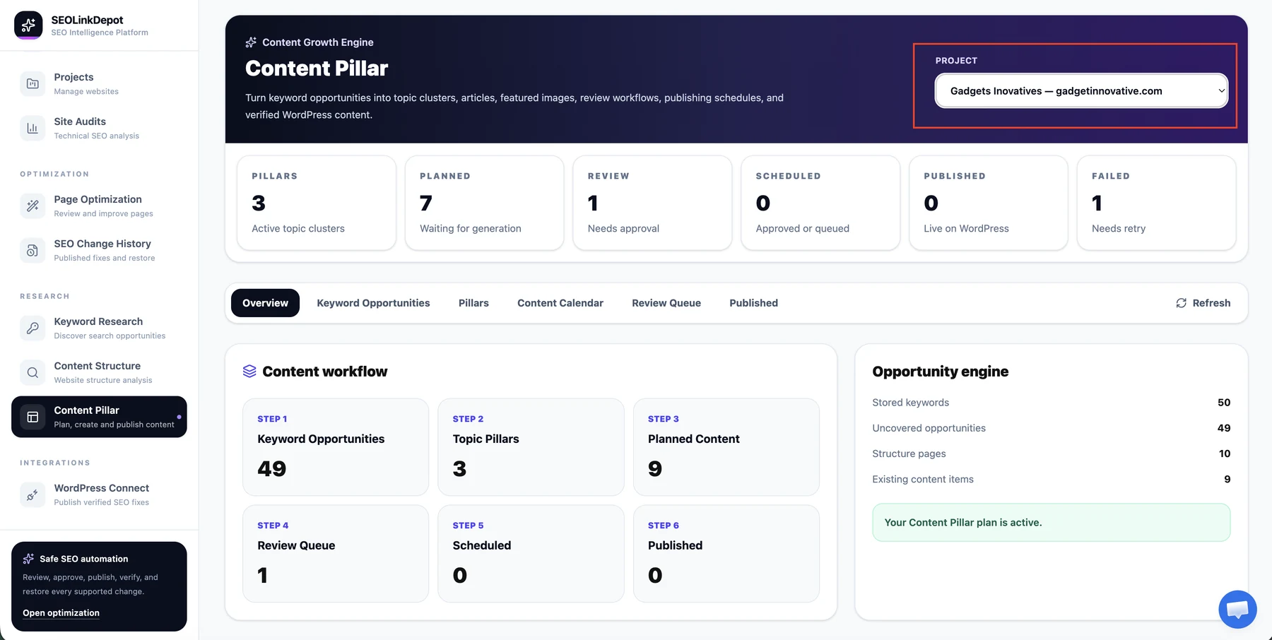 Content Pillar — Select the project