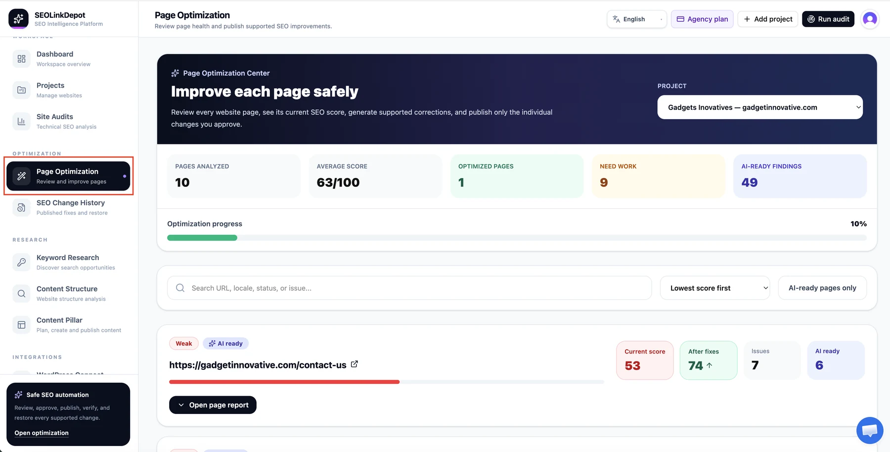 Page Optimization — Open Page Optimization