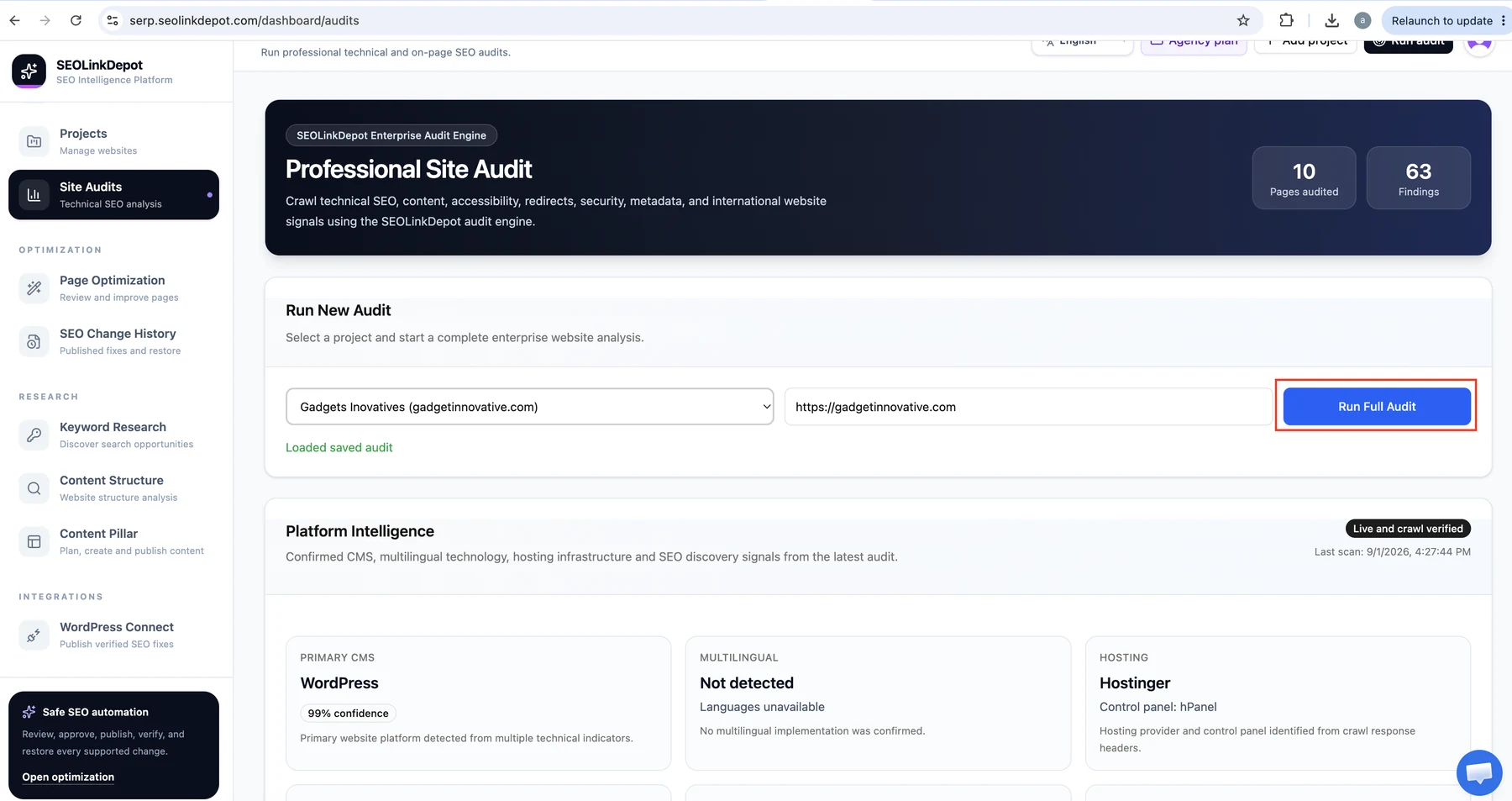 Site Audit — Start the full audit