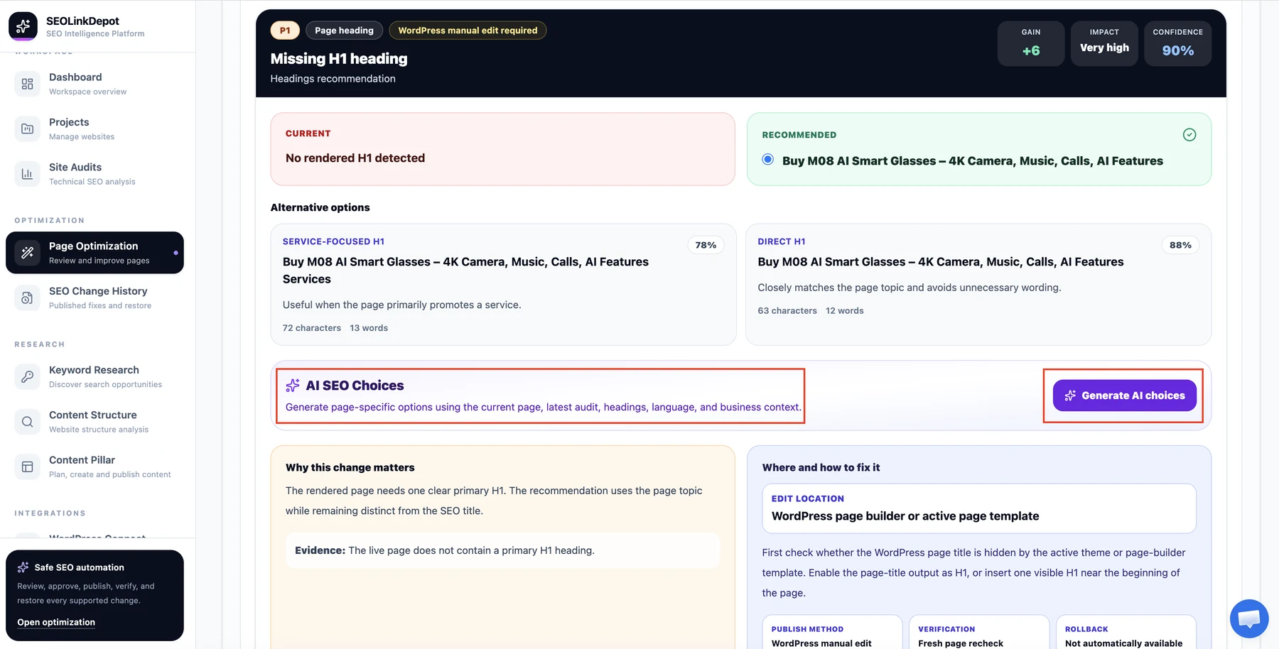 Page Optimization — Generate AI choices