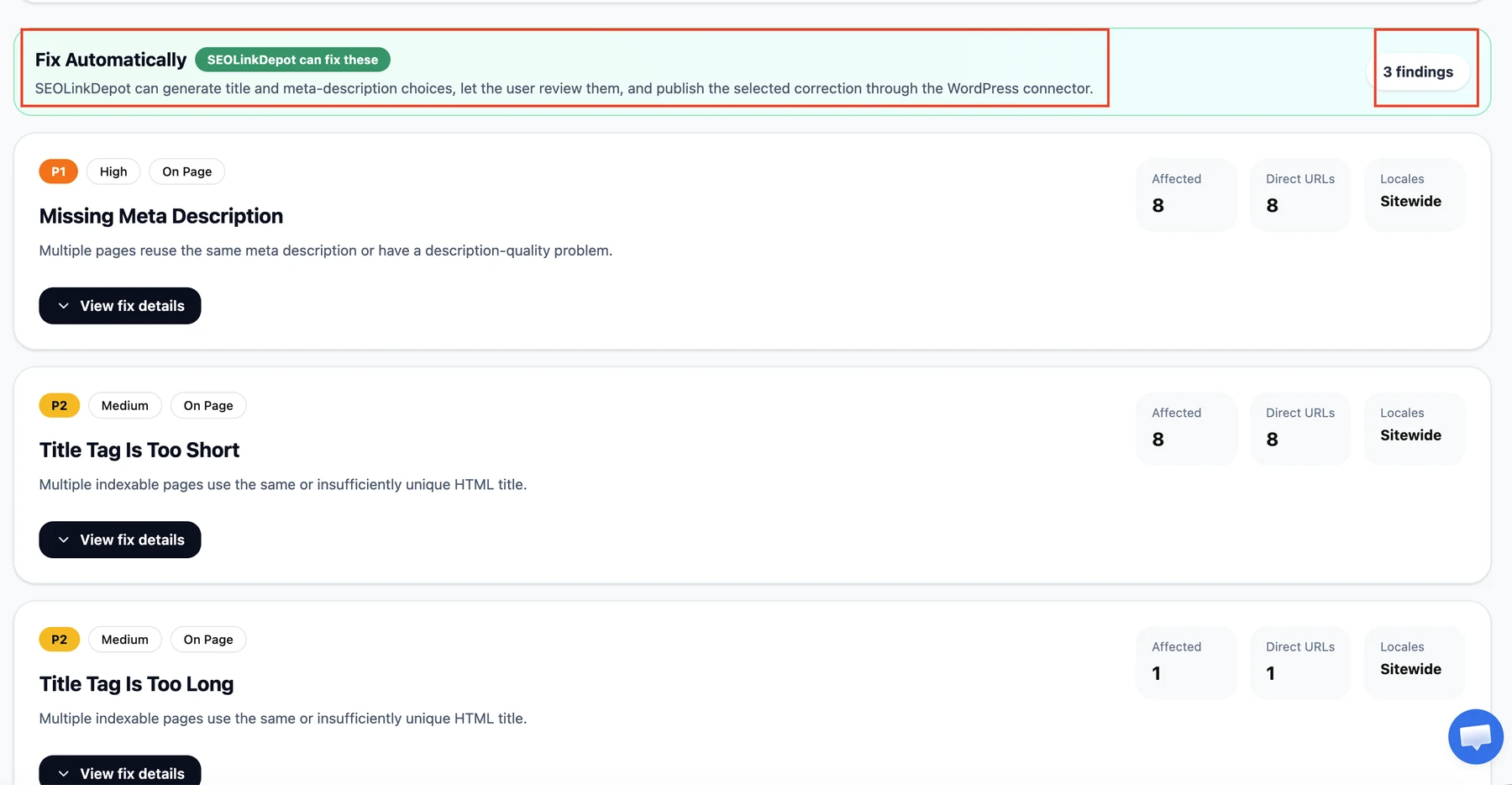 Site Audit — Review issues SEOLinkDepot can help fix