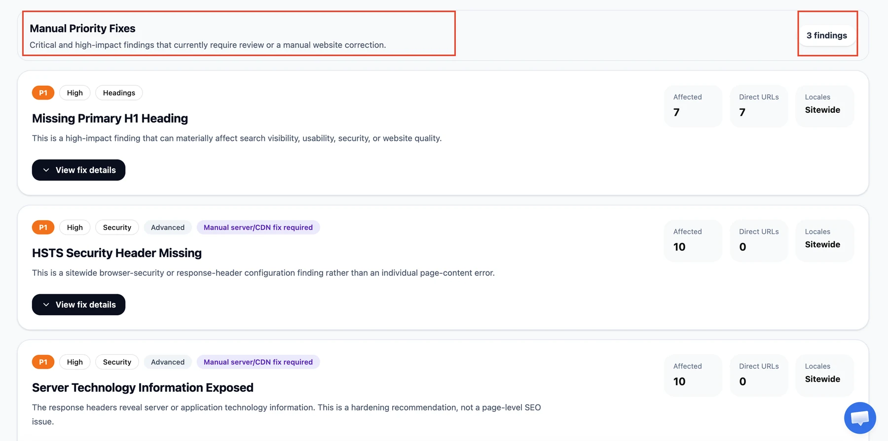 Site Audit — Review manual priority fixes